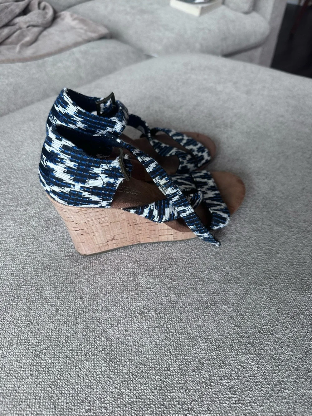 Toms Blue and White Woven Slip-On